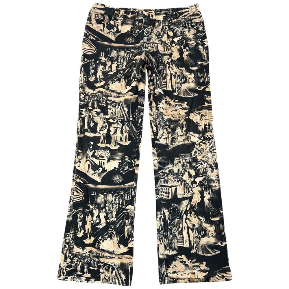 Vintage 90s Company Ellen Tracy Great Gatsby Jazz Age Scenic Print Pants Size 10